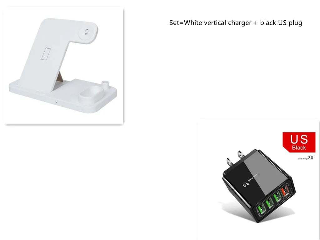 4-in-1 wireless charging station with adjustable magnetic plate, charging phone, Apple Watch, AirPods, and Apple Pencil