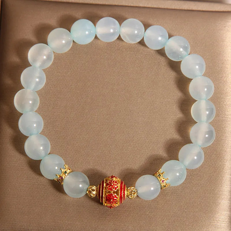 Blue agate flange and colourful crystal bead bracelet for women, Japanese Korean style.