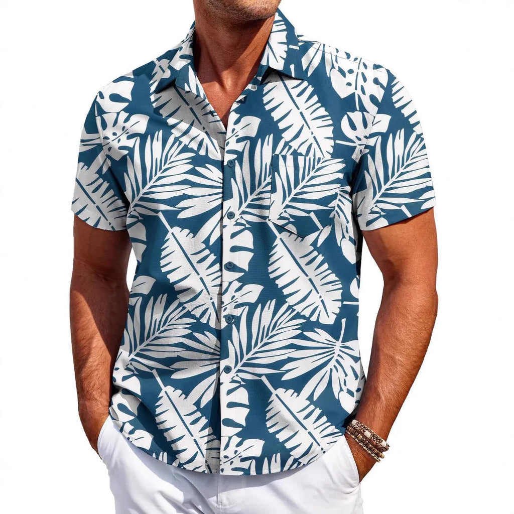 Men's slim fit short sleeve cardigan shirt in elastic polyester, sizes S-6XL, summer daily wear