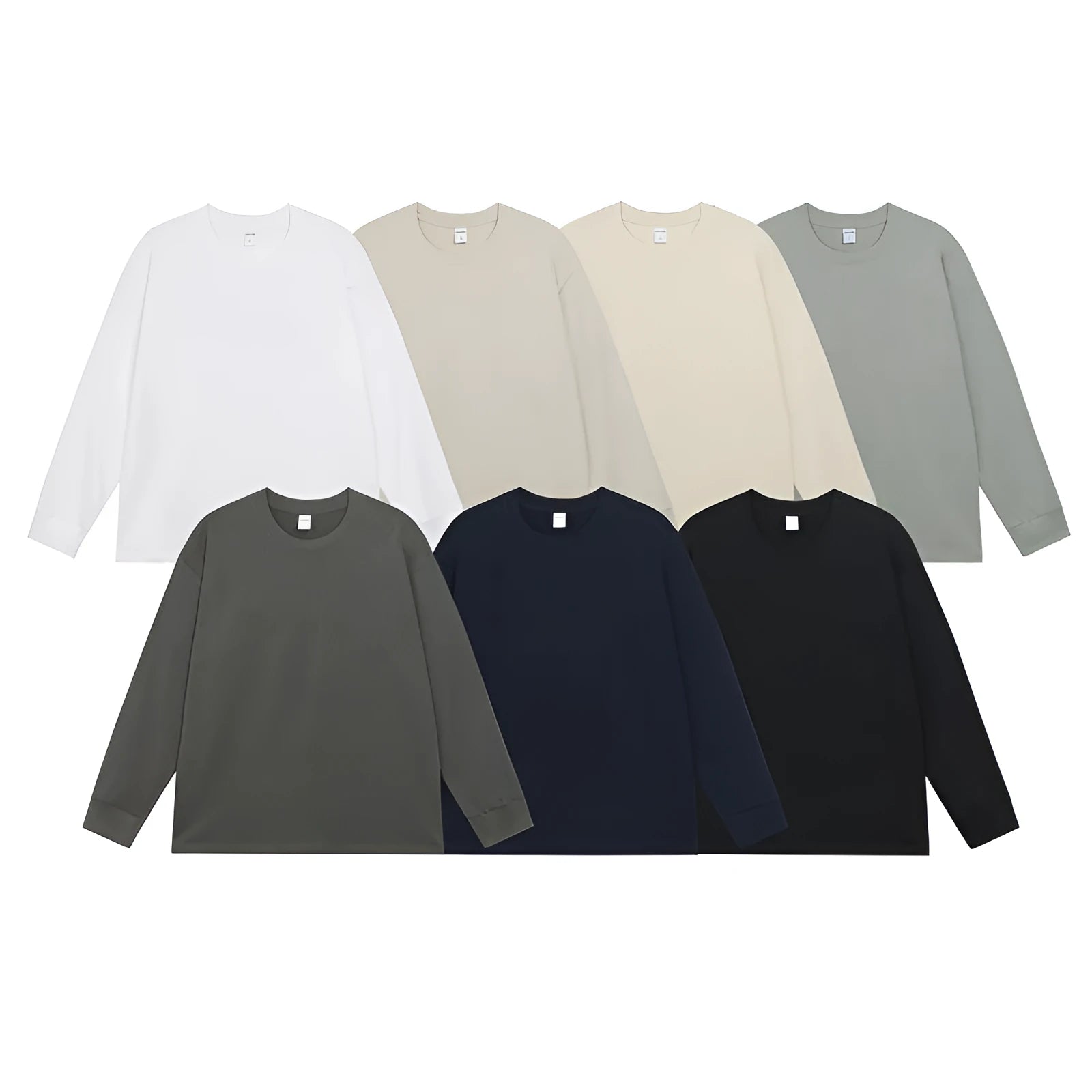 Men's simple solid colour long sleeve cotton t-shirt shown in loose fit on a hanger.