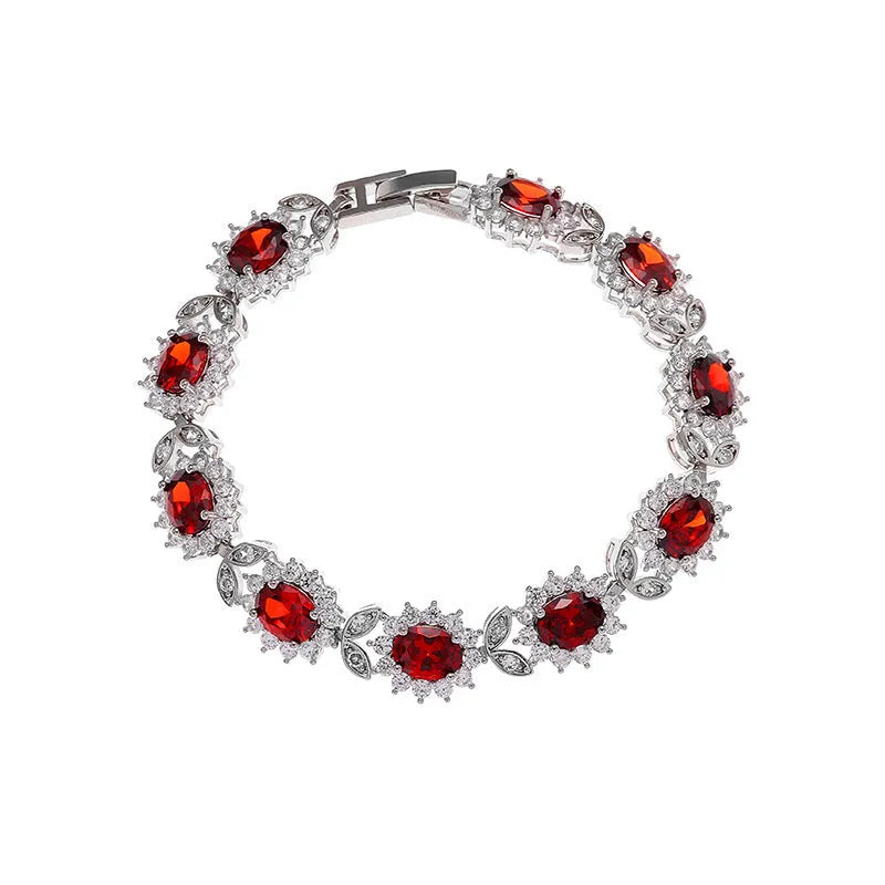 Personality Trend women's electroplated alloy bracelet with inlaid zircon accents in nine gemstone colour options