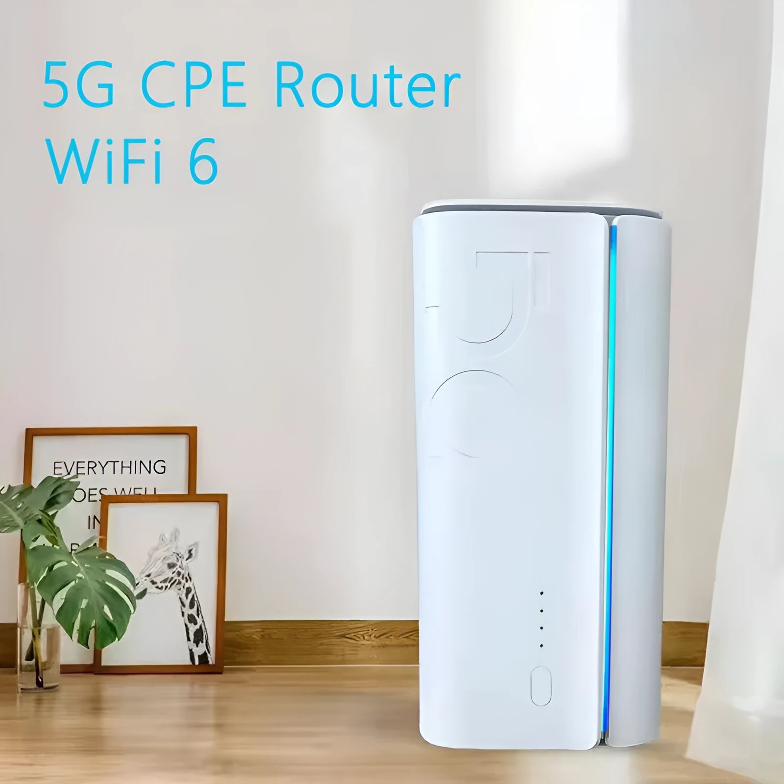 Slim 4G wireless router on a desk next to a SIM card and mobile phone.