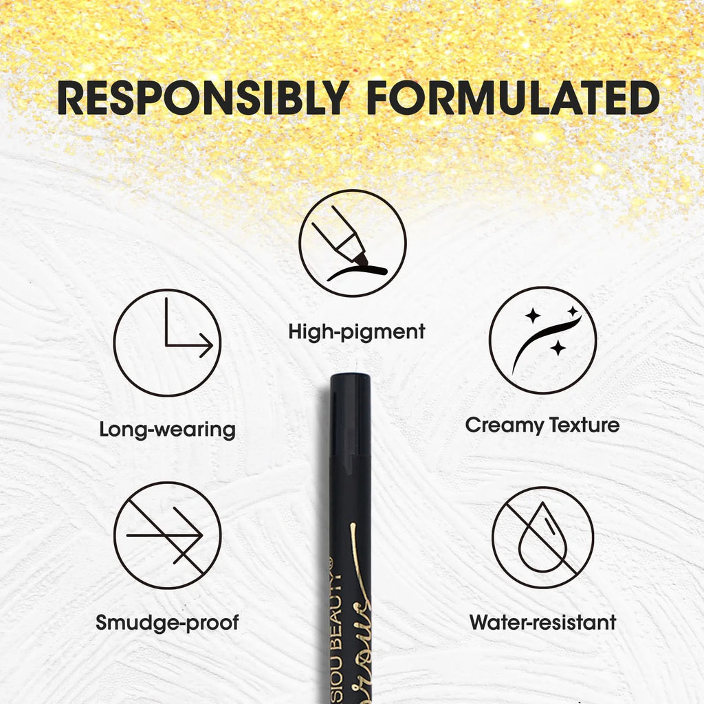 Black waterproof liquid eyeliner with applicator for smooth uniform application
