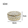 French gold jewellery box with crystal glass lid showing interior, measuring 15cm wide