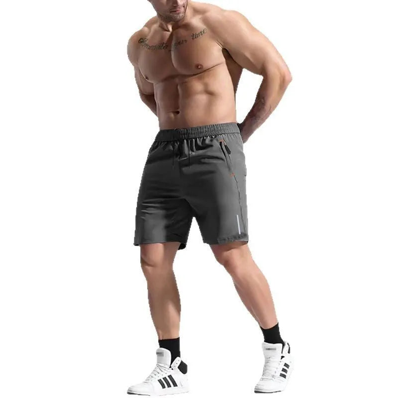 Men's elastic waist sports shorts in army green colour, made from bamboo fibre fabric for summer wear