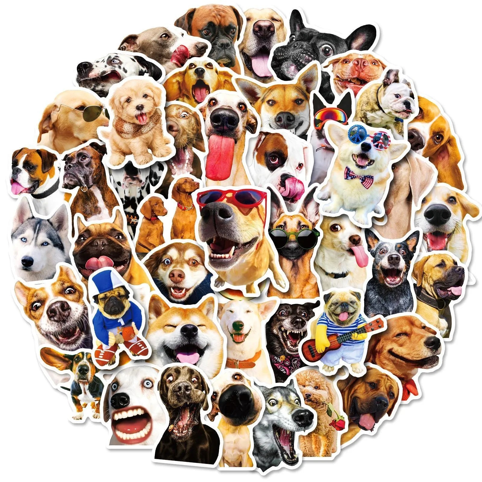 Pack of 100 realistic Nordic style dog facial expression stickers for crafts.