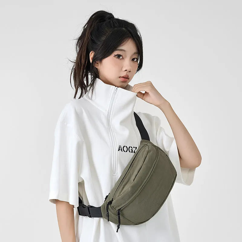 Waterproof nylon chest bag for men and women, small belt bag with zipper pockets, available in white black khaki green
