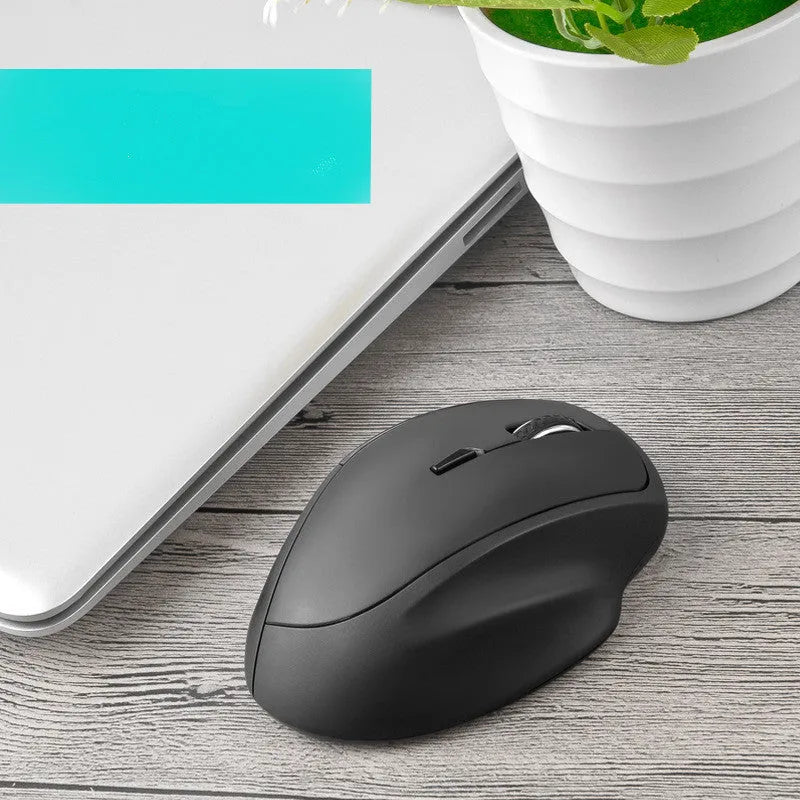 Black voice control wireless mouse with seven buttons and USB receiver.