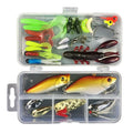 Junior fishing lure suit set with multiple baits inside a clear plastic PP storage box.