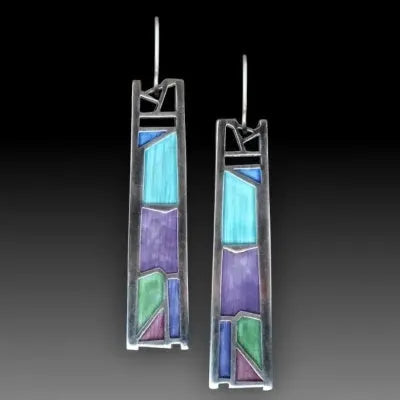 Silver drop-shaped women's earrings with irregular oil colour effect on alloy