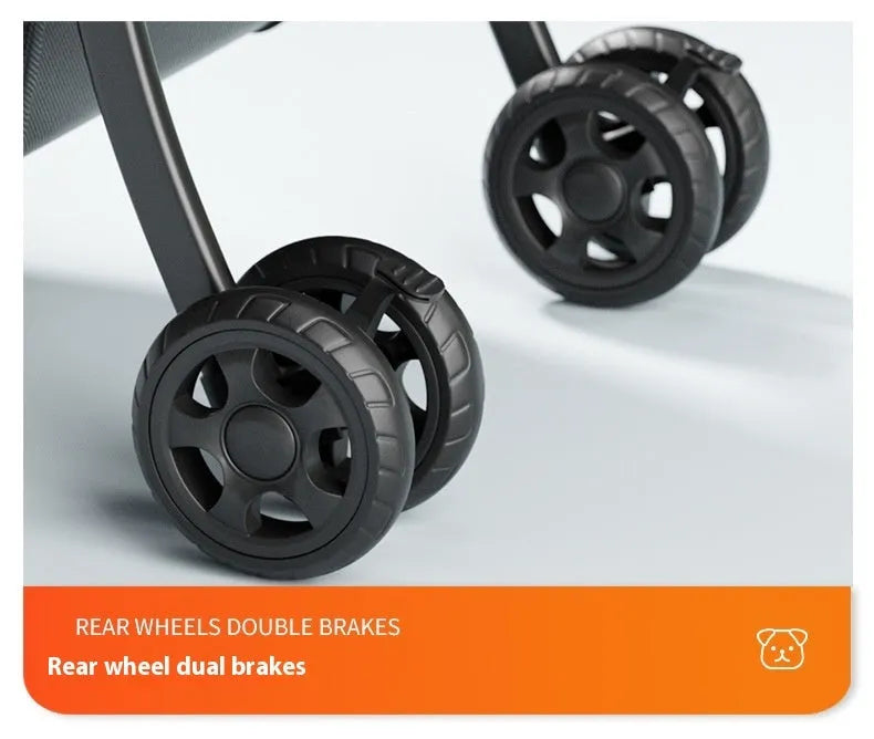 Black folding pet cart with detachable components and metal frame for pet transportation