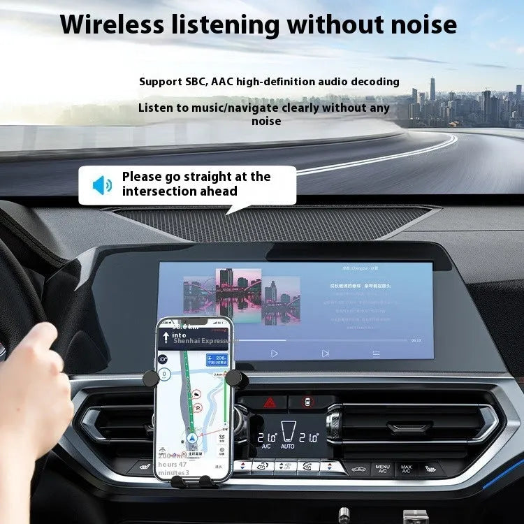NAI USB car Bluetooth sound receiver with USB-A plug and 3.5mm audio jack on a black PU-sheathed cable.