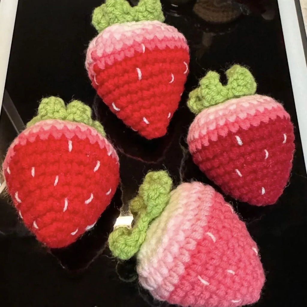 Plush strawberry pendant keychain in pink or red colour