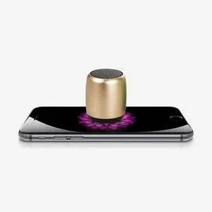 Portable mini speaker in matte finish with compact 8x8x4cm size and USB-C charging port
