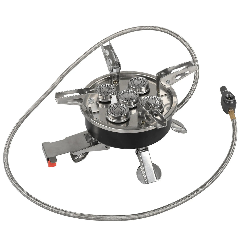 Silver foldable stainless steel split stove with 100cm hose, packed size 155x125mm