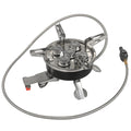 Silver foldable stainless steel split stove with 100cm hose, packed size 155x125mm
