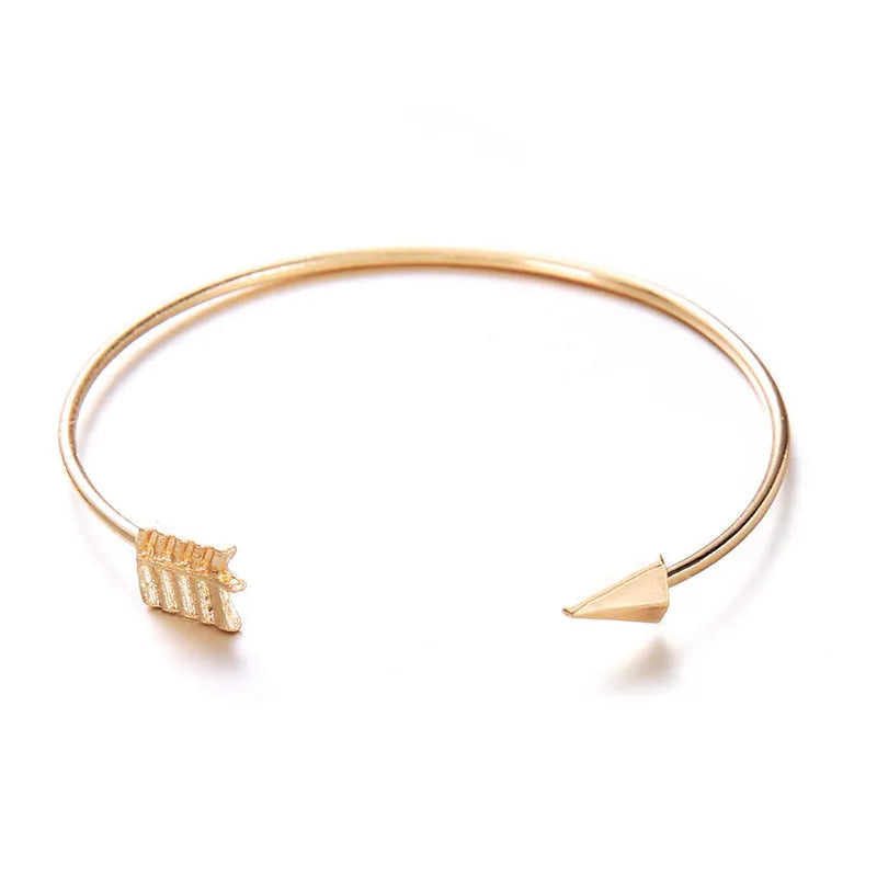 Women's vintage cuff arrow knotted bracelet with 2.5cm width and electroplated gold finish
