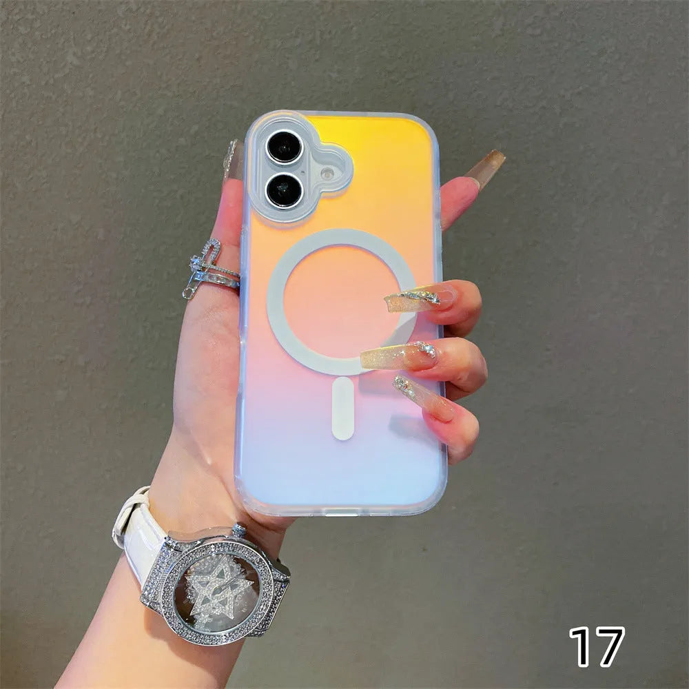 Laser gradient frosted magnetic phone case for iPhone 17 series in minimalist back cover style