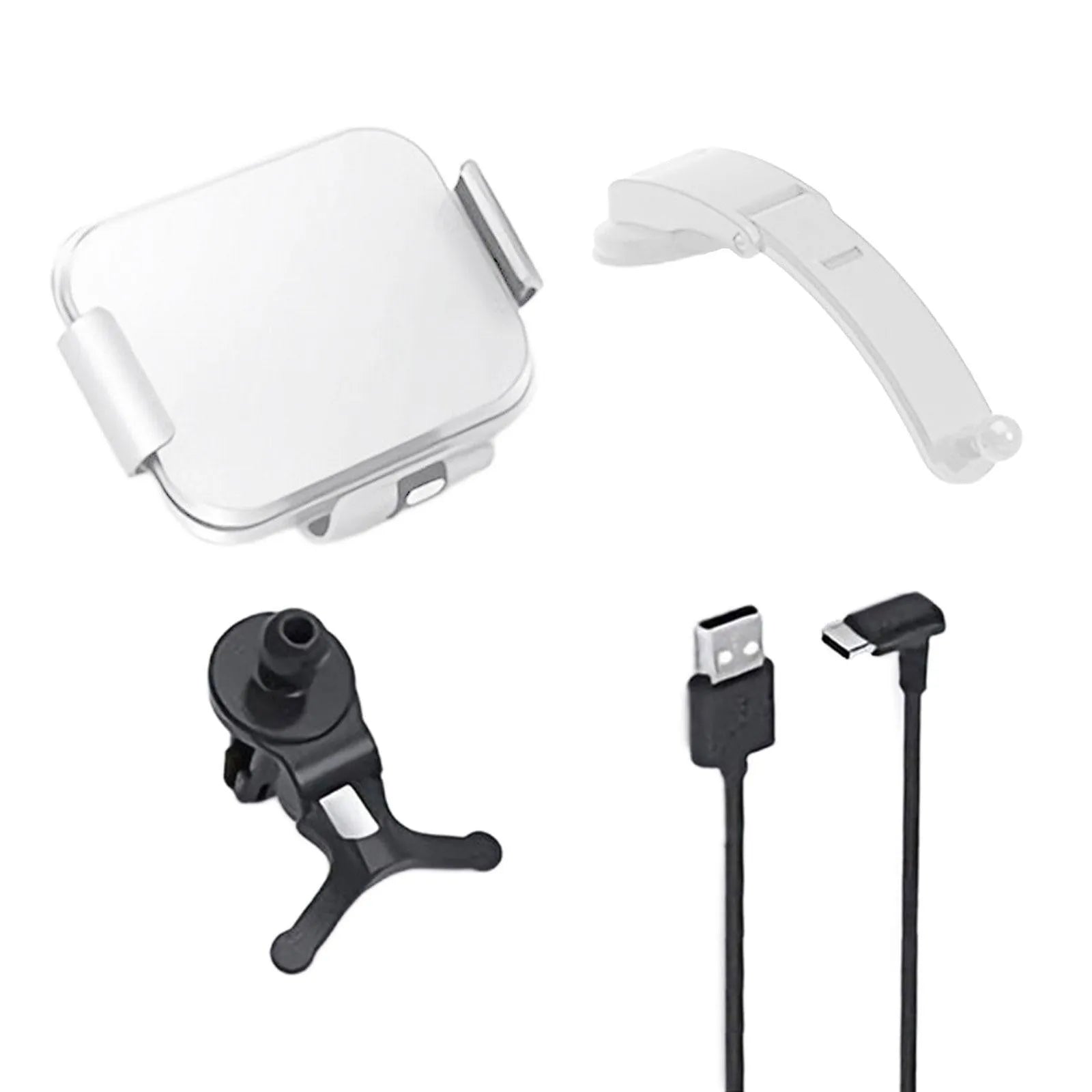 Grey wireless charging vehicle bracket with folding screen showing adjustable angle mechanism and dual mounting options
