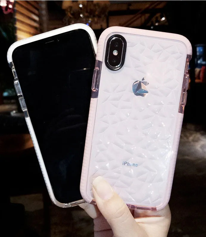 TPU mobile phone case with striped back design in black, pink, and white colour options