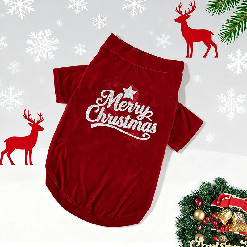 Christmas pet clothes in red or green, polyester dog and cat outfit, sizes S to 6XL