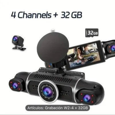 Dual-lens HD driving recorder with 3.5-inch LCD screen mounted in car