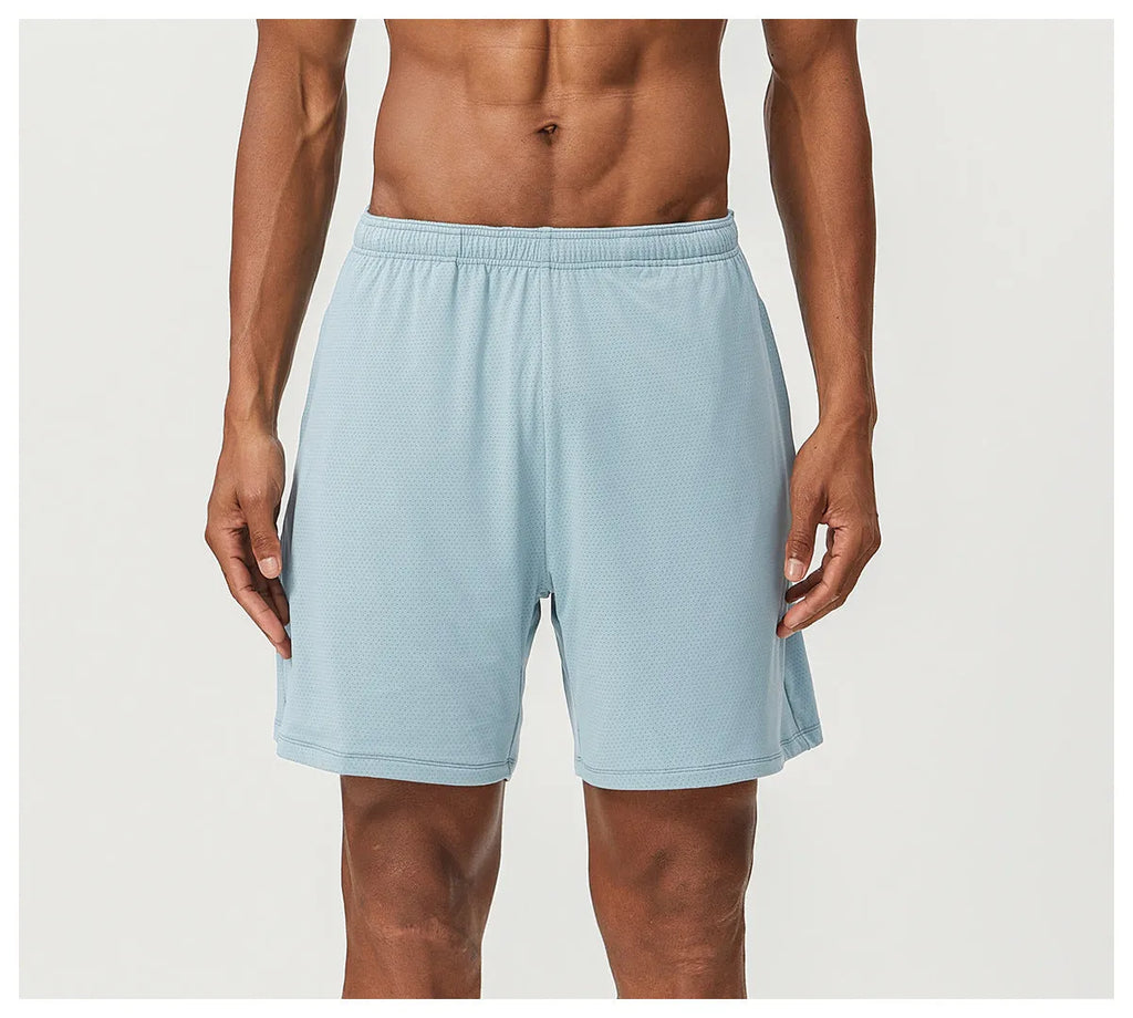 Men's double-layer running shorts in various colours with moisture-wicking fabric and quick-drying lining
