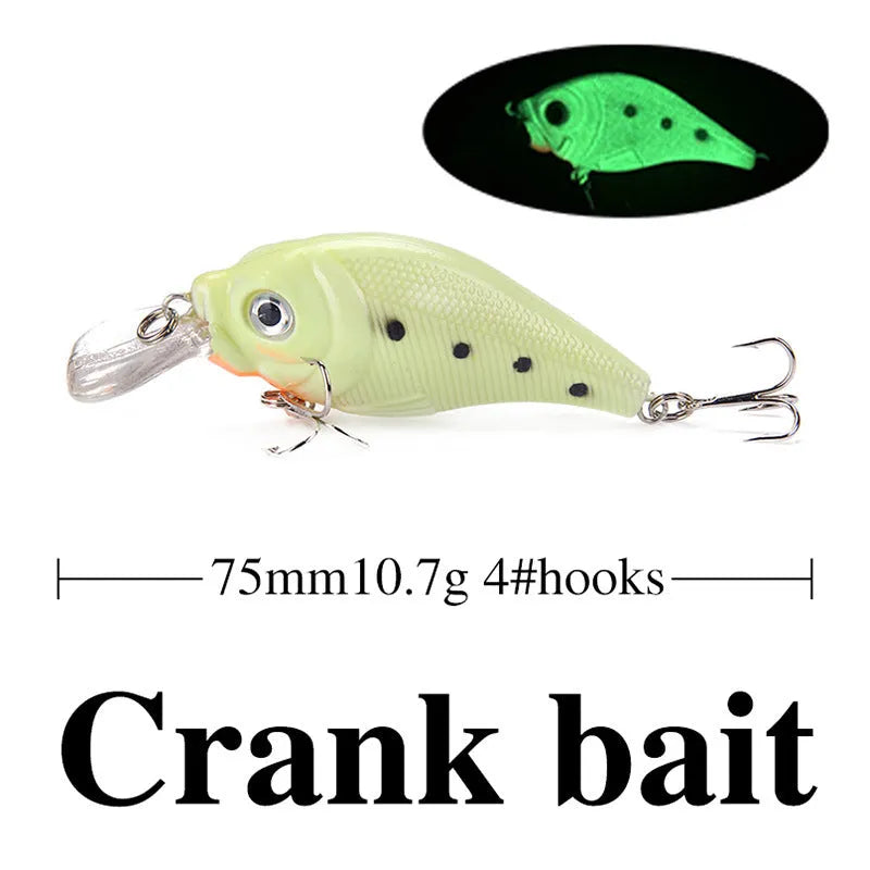 3D fluorescent simulation submerged luminous hard bait fishing gear five-piece set showing detailed scale patterns and luminous properties