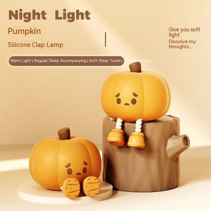 Soft silicone pumpkin night light with USB rechargeable battery and touch dimming controls