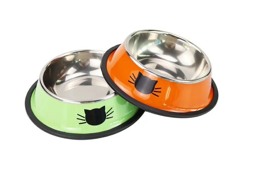 Stainless steel non-slip pet bowl for cats and dogs, 11.5 x 15.5 x 3.5 cm, in purple orange green black grey or sky blue