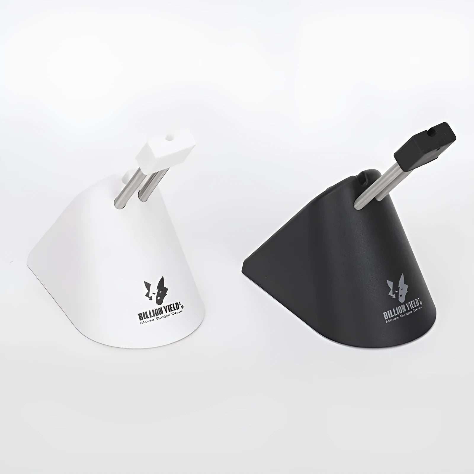 Black and white ABS plastic mouse cable holder bracket for organising wired mouse cables on a desk.