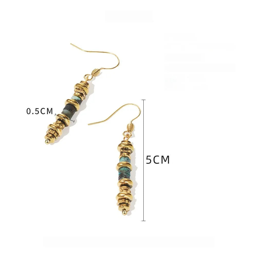 Geometric titanium steel dangle earrings with 18K gold plating, 5cm drop length