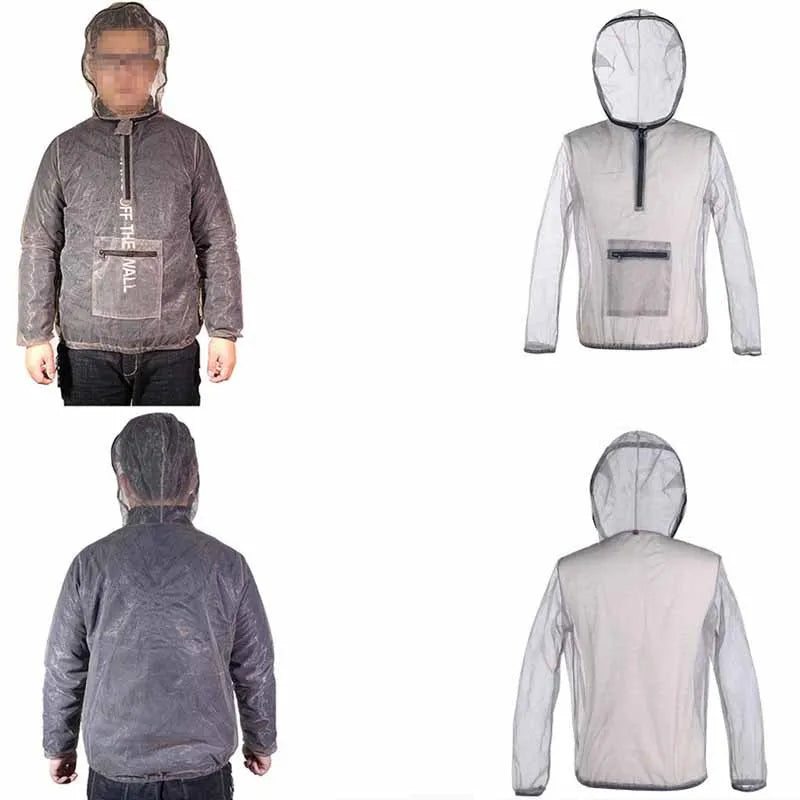 Grey mesh insect bite jacket for camping and fishing, available in sizes XL, XXL and XXXL