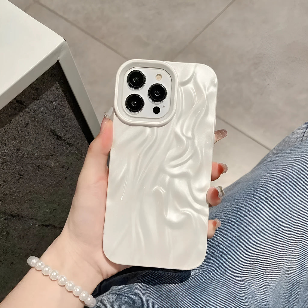 INS style water ripple silicone phone case for iPhone with oil filling process in milky white colour