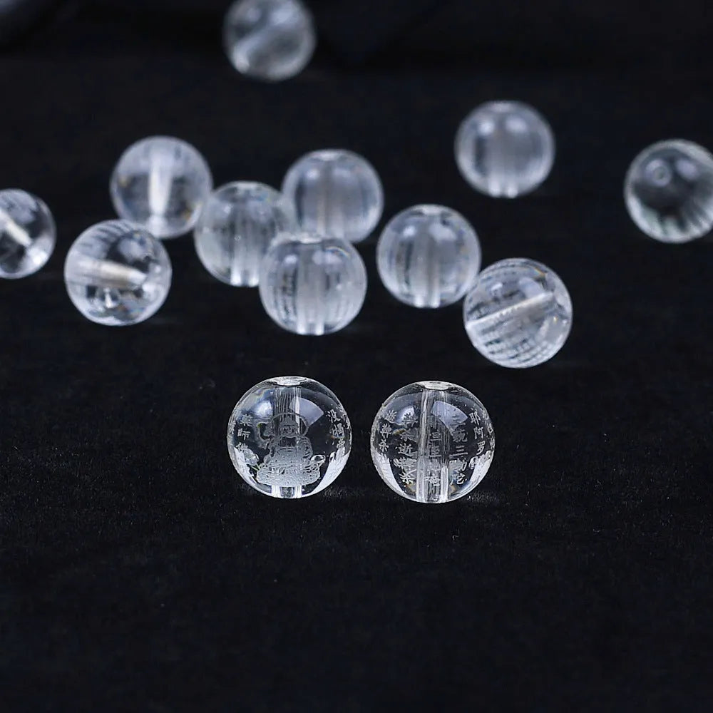 Crystal Heart Sutra Buddhist prayer beads rosary with 10mm engraved glass beads
