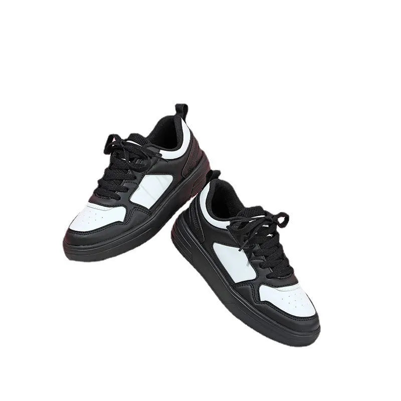 White low-top board shoe with mesh lining, mid heel 3-5cm, rubber MD TPU sole, front lace-up, round toe