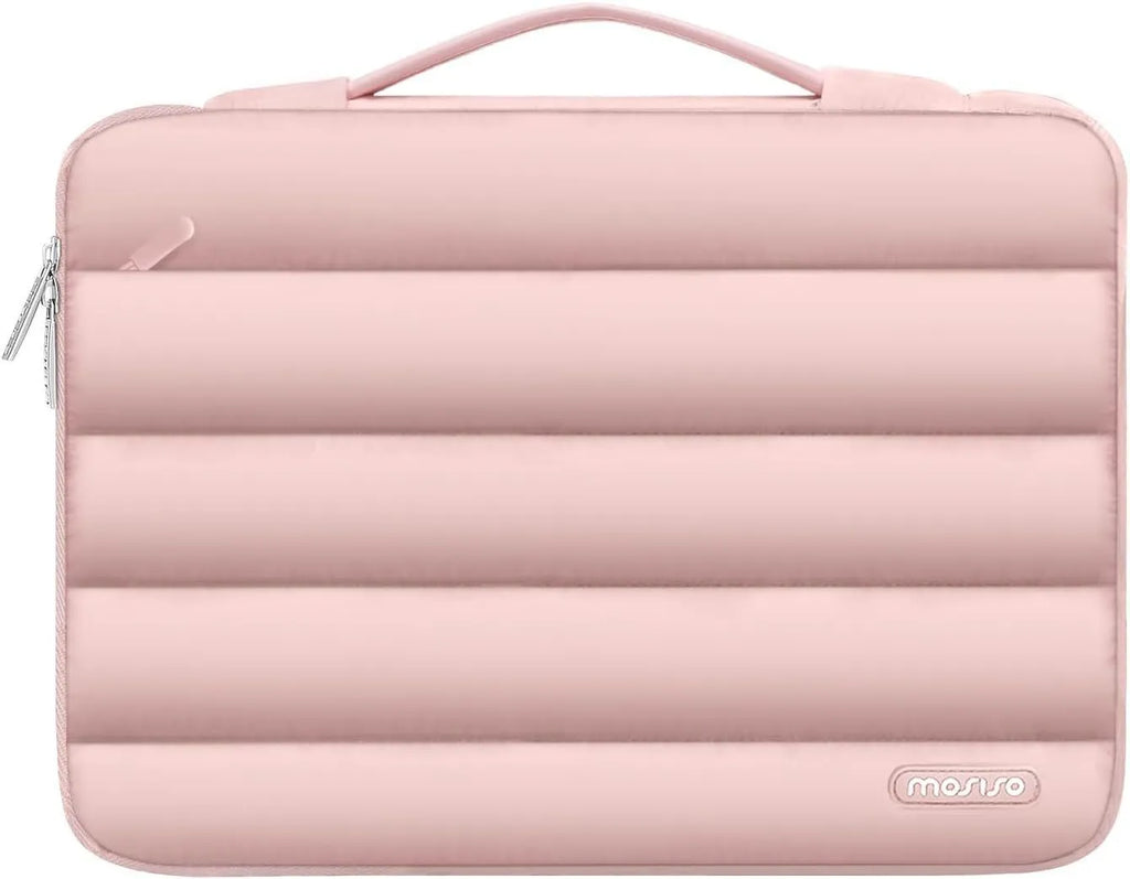 Velvet laptop storage bag with cotton down shrink compartment in black, pink, light brown or sand colour