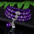 Purple chalcedony bracelet with three-circle ethnic design and adjustable fit