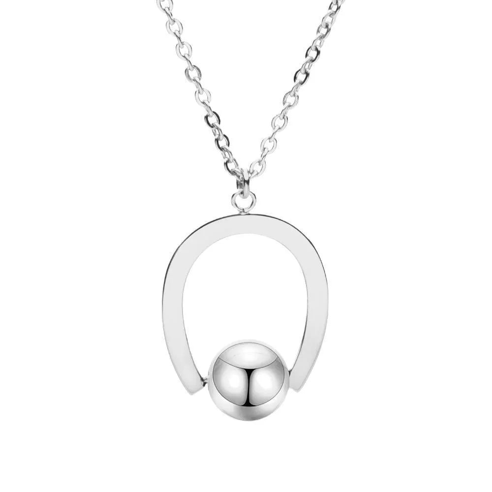 Stainless steel bead chain necklace with geometric pendant, adjustable from 21cm to 50cm length
