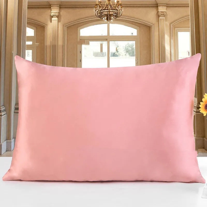 19 M double-sided silk pillowcase showing smooth texture, available in 14 colours including navy blue and lotus pink