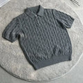 Men's grey twisted combed cotton knitted t-shirt on a hanger, short sleeve casual design