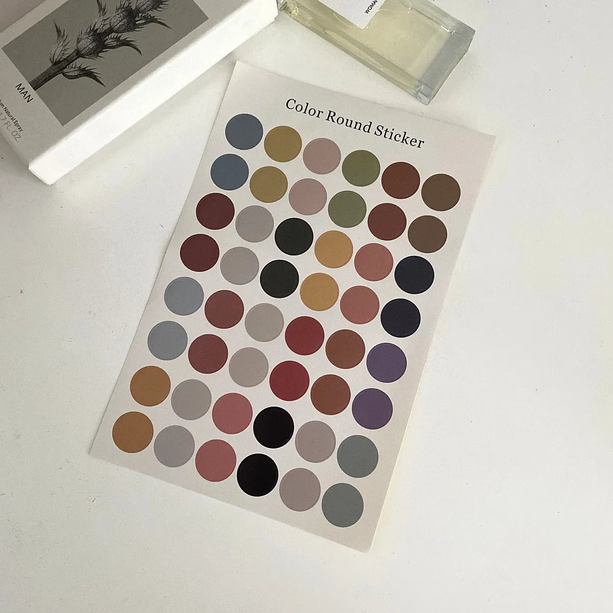 Morandi earth colour polka dot hand account seal sticker sheet with 48 circular designs