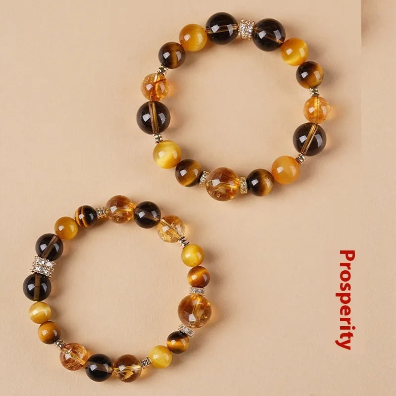 Geometric crystal bracelet in natural yellow tower tiger-eye with 10mm or 12mm diameter options