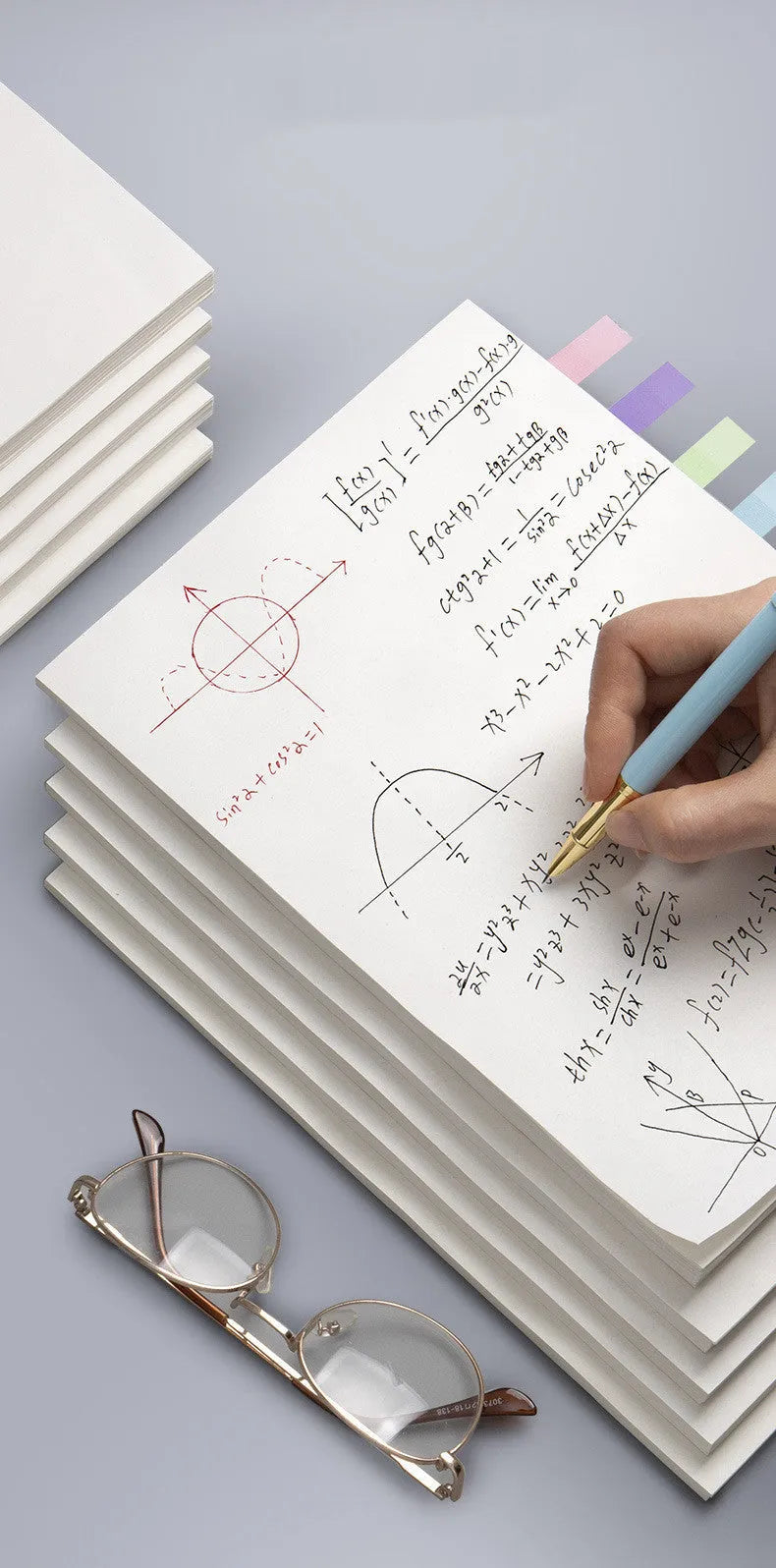 Blank draft notebook with eye protection paper in picture colour, shown in 100-sheet and 40-sheet styles.