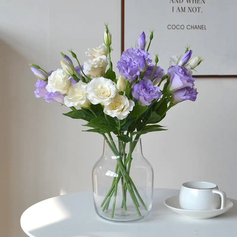 Silk artificial eustoma flower arrangement with 3 heads in choice of five colours