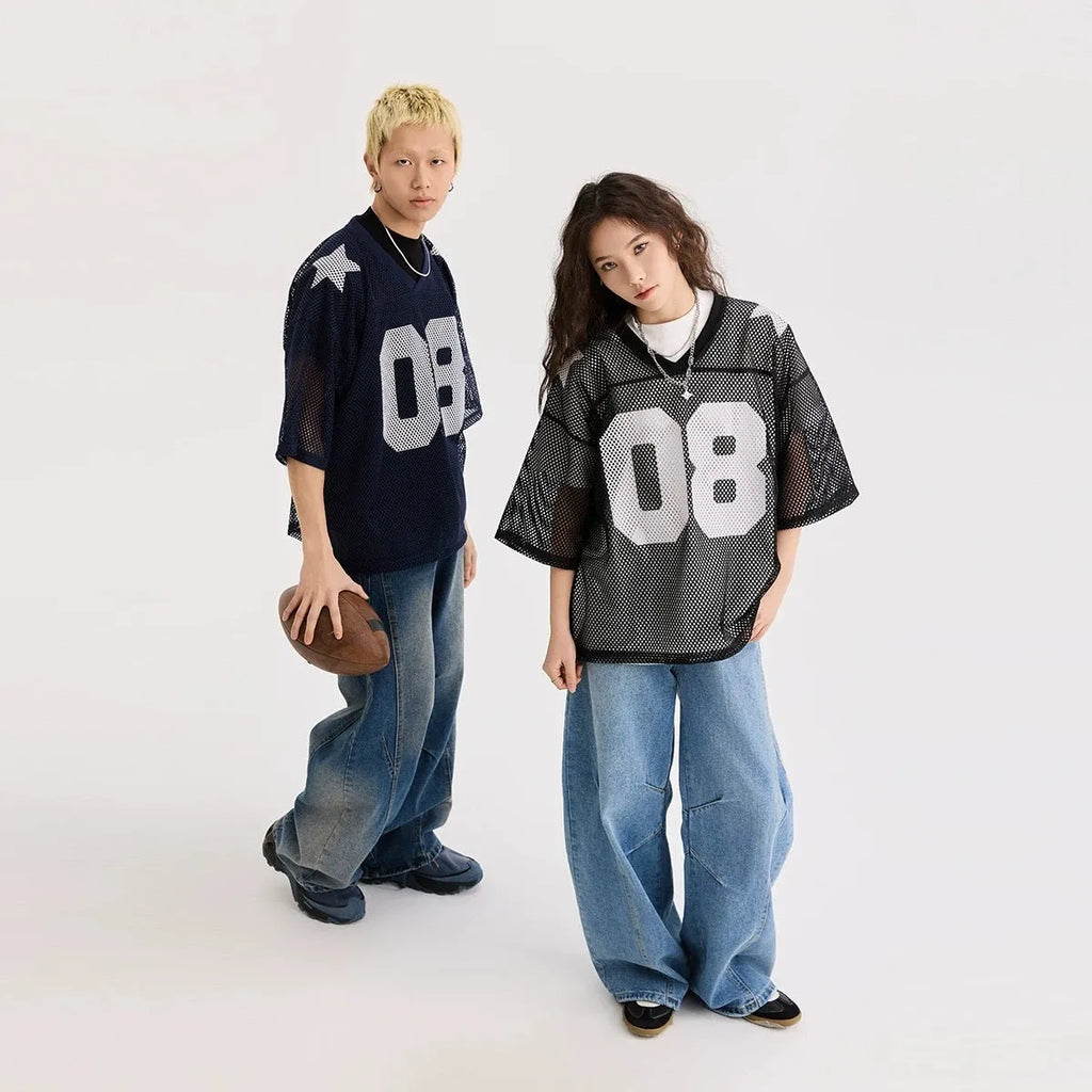 Half sleeve pullover shirt with letter pattern in loose fit, available black and navy blue colours