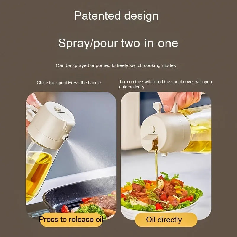 470ml glass oil sprayer dispenser with ergonomic handle in beige, black, green, or yellow colour options