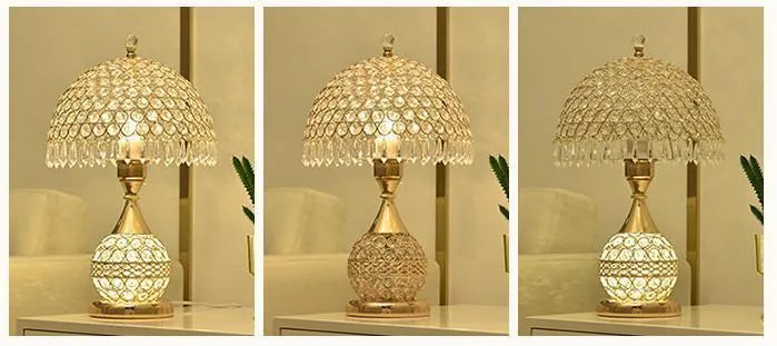 Crystal desk lamp with iron art base in gold finish measuring 29x29x30cm