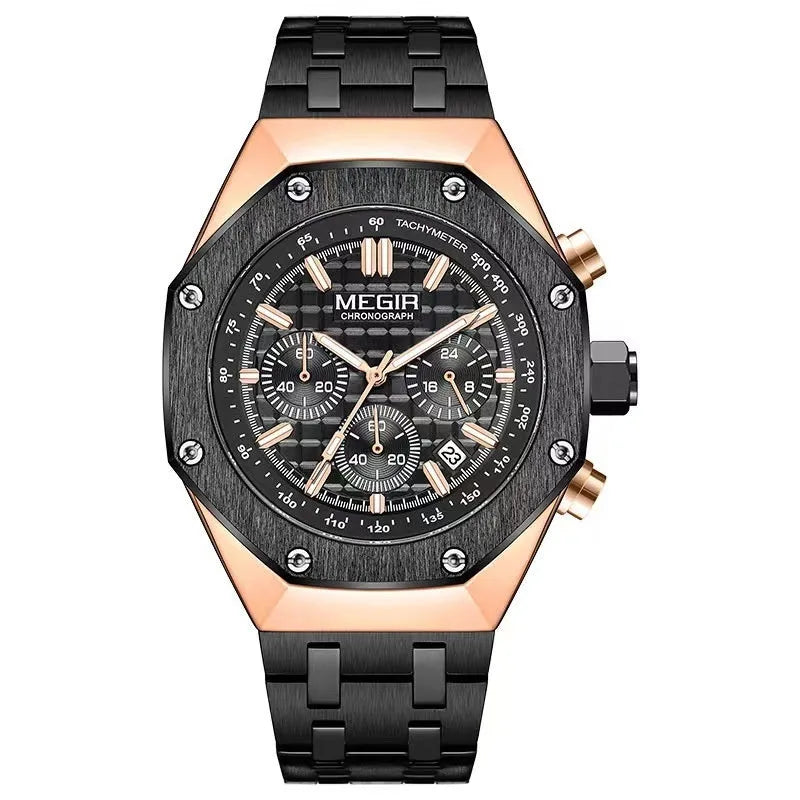 Men's multifunctional waterproof quartz chronograph watch with 13mm thickness and three strap options