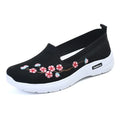 Women's low-heel woven casual pumps with flower embroidery and an anti-slip sole in wine red.